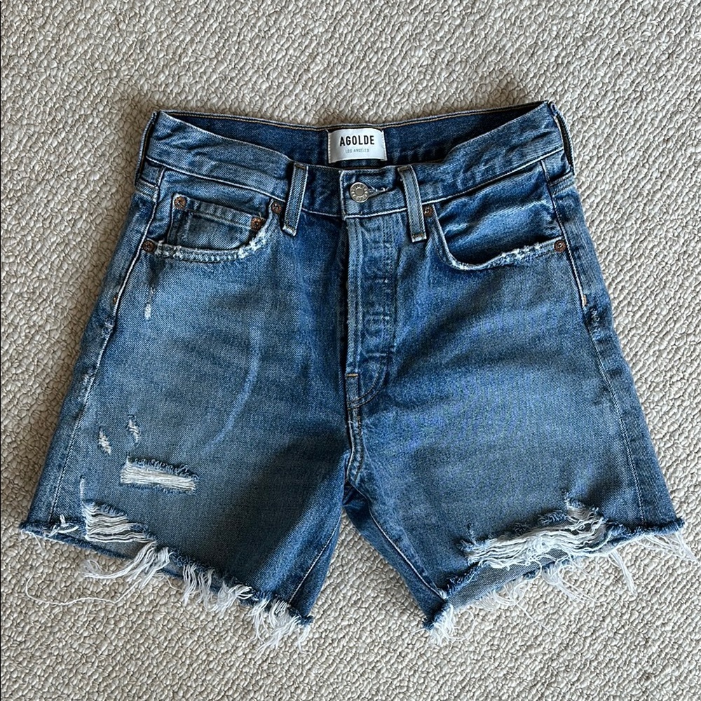 Agolde Distressed Blue Jean Shorts